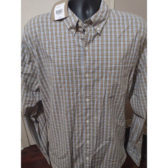 New True Craft Men's 2XL Button Up Flex Shirt Brown White Long Sleeve NWT - Picture 1 of 12